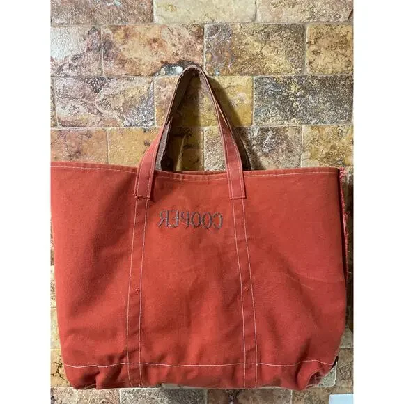 L.L.Bean Boat and Tote Bag Canvas Rust Orange Cotton USA Monogram Cooper - Picture 4 of 15